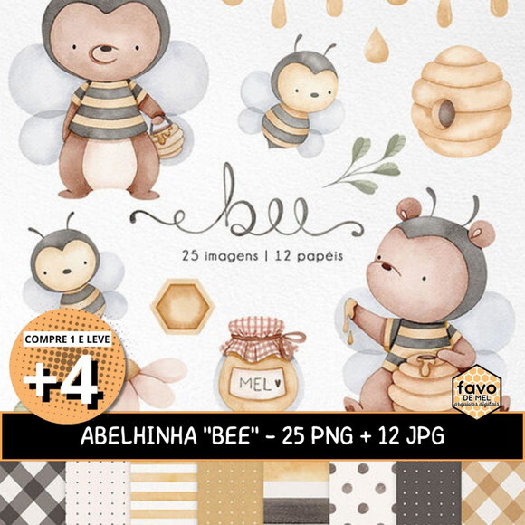 Kit Digital Abelhinha Aquarela #5 Png Bee