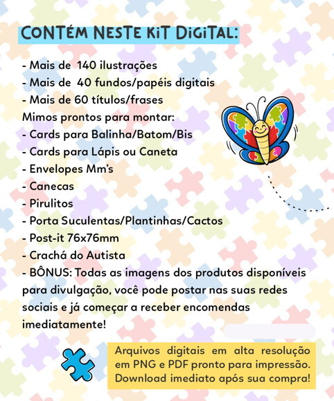 Kit Digital Abril Azul Autismo - Cliparts Papéis e Mimos