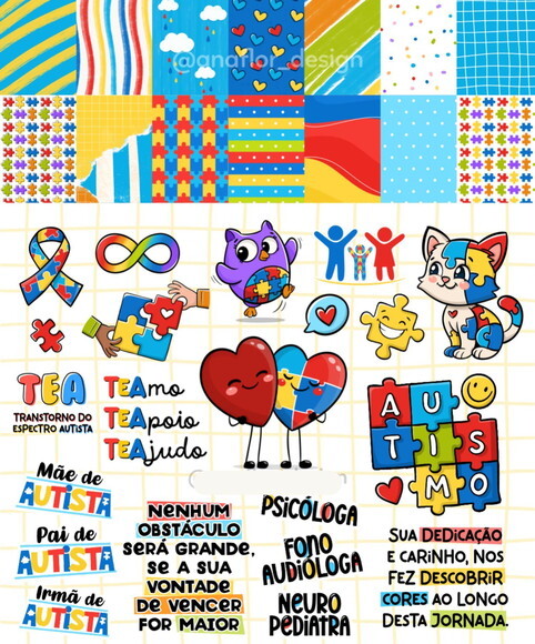 Kit Digital Abril Azul Autismo - Cliparts Papéis e Mimos