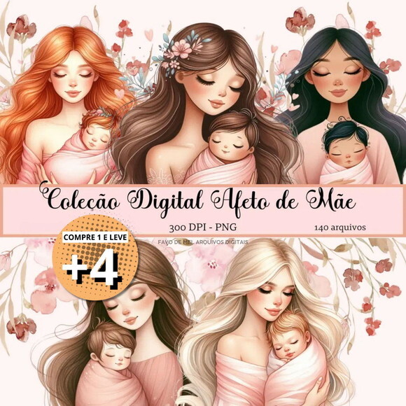 Kit Digital Afeto de Mãe - Dia das Mães Aquarela