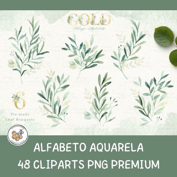 Kit Digital Alfabeto Dourado Folhagem - Gold Foliage Premium