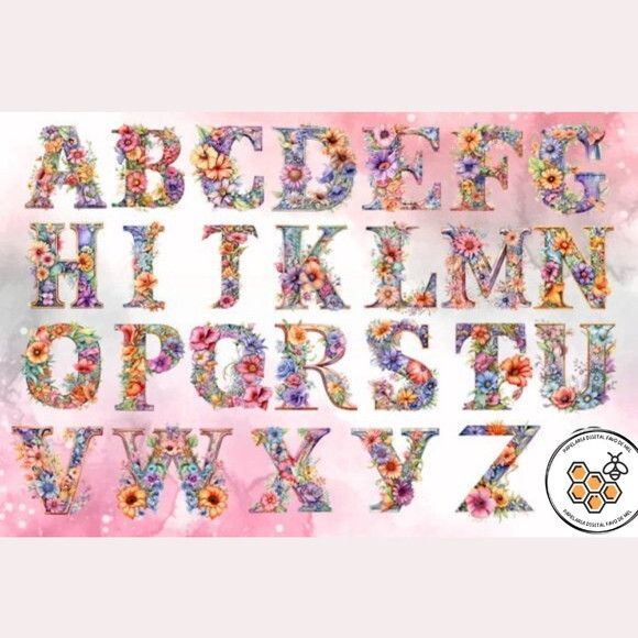 Kit Digital Alfabeto Floral - Flower Alphabet
