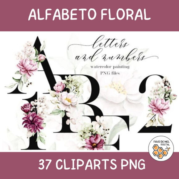 Kit Digital Alfabeto Preto Floral