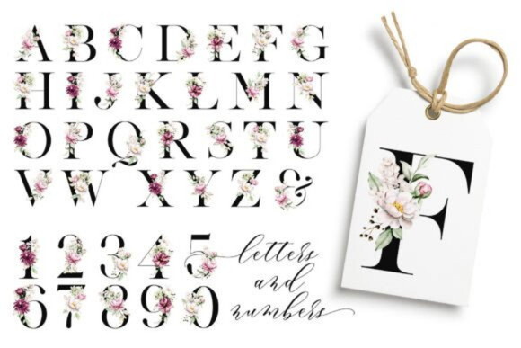 Kit Digital Alfabeto Preto Floral