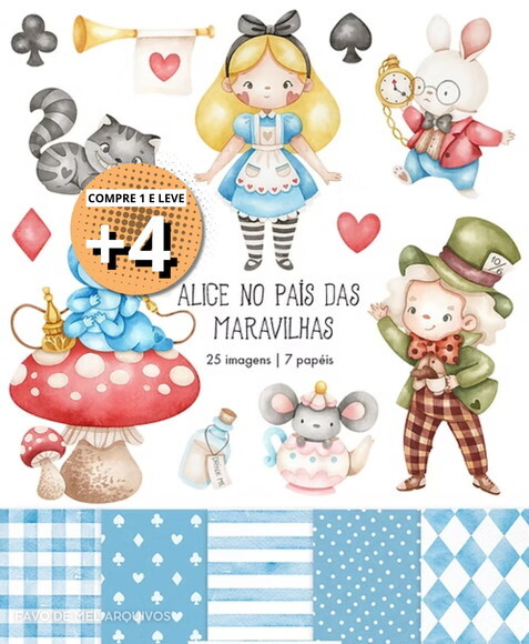 Kit Digital Alice no Pais das Maravilhas Aquarela Png #2