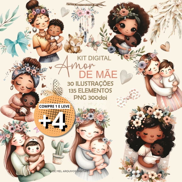 Kit Digital Amor de Mãe - Dia das Mães Aquarela