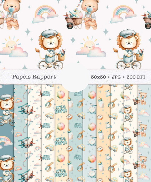 Kit Digital Animais Brinquedos Aquarela Menino - It