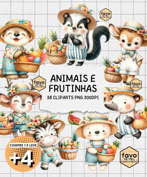 Kit Digital Animais e Frutinhas Aquarela (kds)