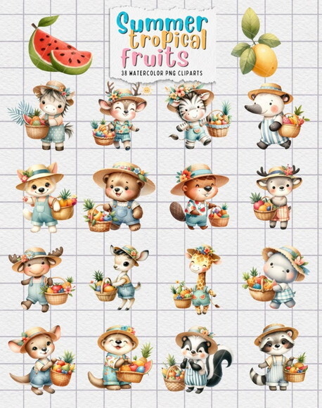 Kit Digital Animais e Frutinhas Aquarela (kds)