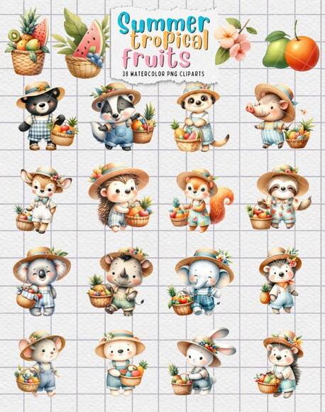 Kit Digital Animais e Frutinhas Aquarela (kds)