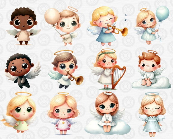 Kit Digital Anjinhos Cute Aquarela Png Cute Angels Cc