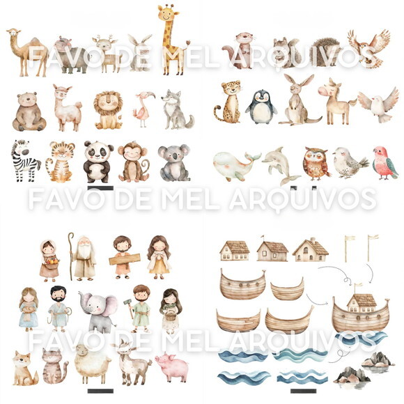 Kit Digital Arca de Noé Aquarela #06
