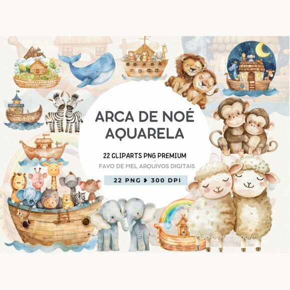 Kit Digital Arca de Noé Aquarela #07