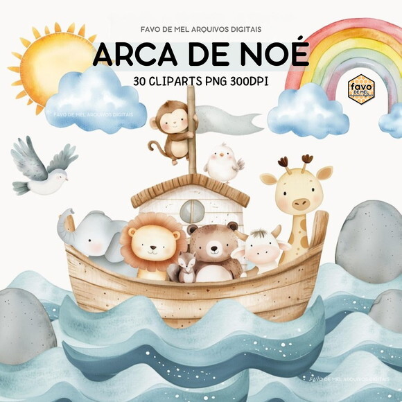 Kit Digital Arca de Noé Aquarela #08