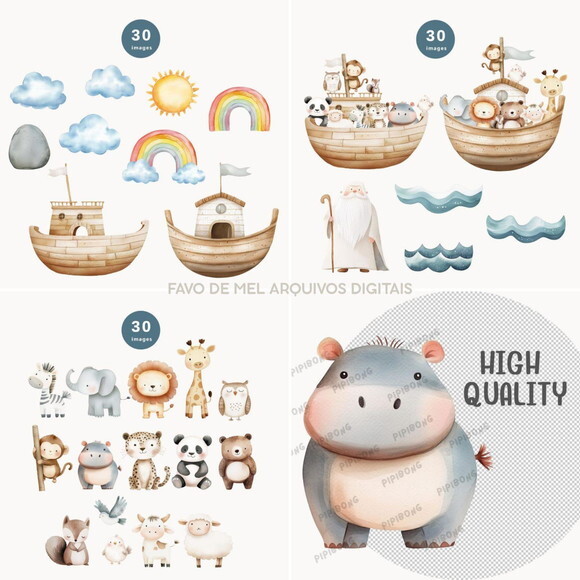 Kit Digital Arca de Noé Aquarela #08