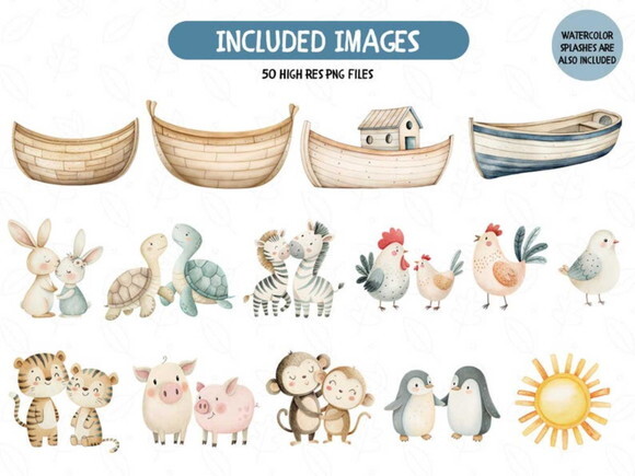 Kit Digital Arca de Noé Aquarela #13 Png