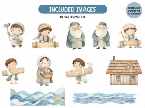 Kit Digital Arca de Noé Aquarela #13 Png