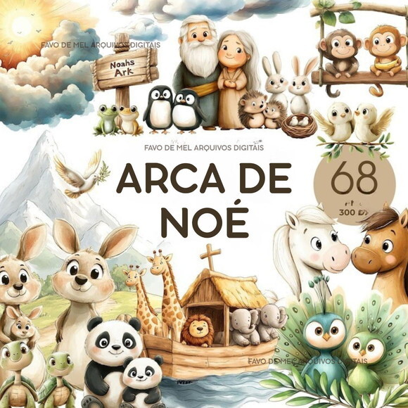 Kit Digital Arca de Noé Aquarela Premium #11