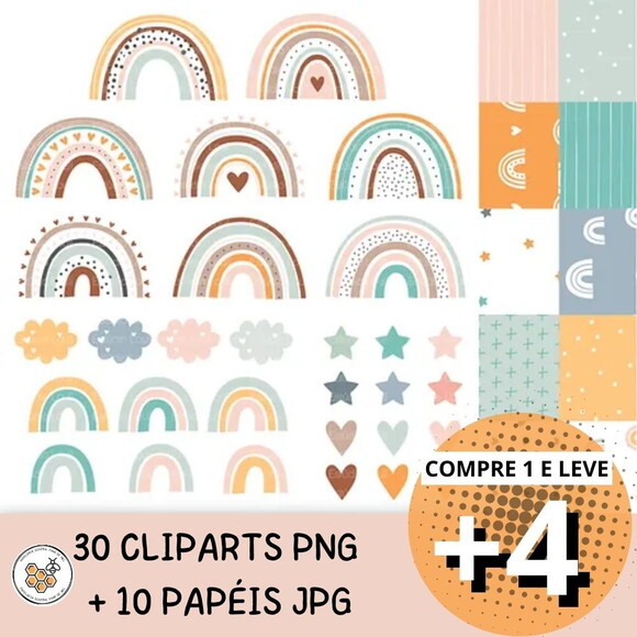 Kit Digital Arco-íris Boho Aquarela #2