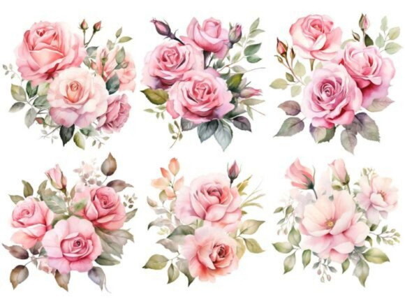 Kit Digital Arranjos de Rosa Aquarela - Rose Clipart Ds