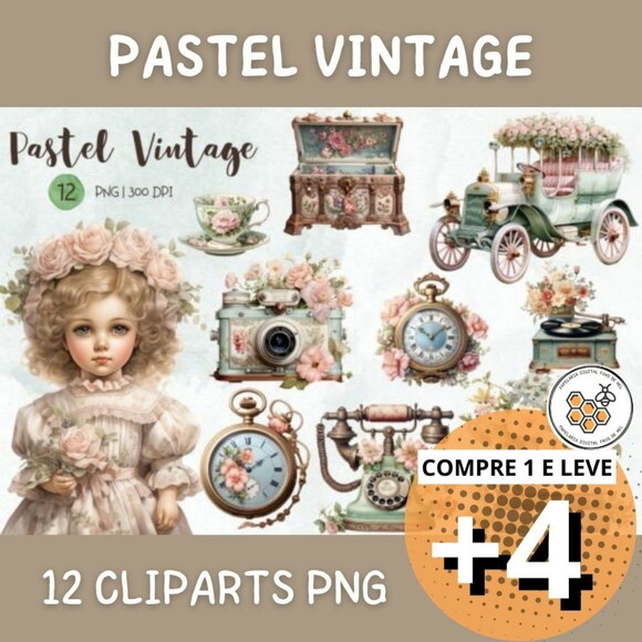 Kit Digital Artigos Vintage - Pastel Vintage