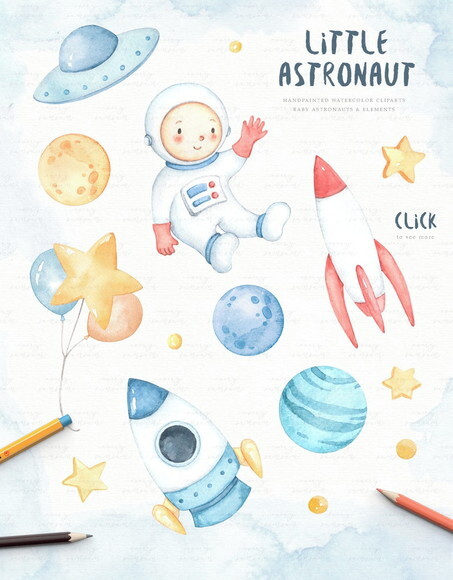 Kit Digital Astronauta Aquarela - Little Astronaut (es)