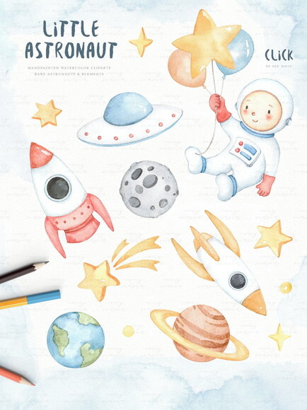 Kit Digital Astronauta Aquarela - Little Astronaut (es)