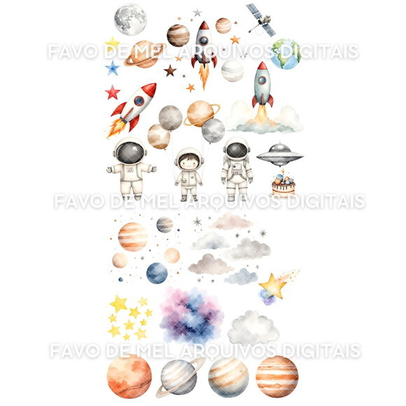 Kit Digital Astronauta Aquarela - Little Astronauts #as