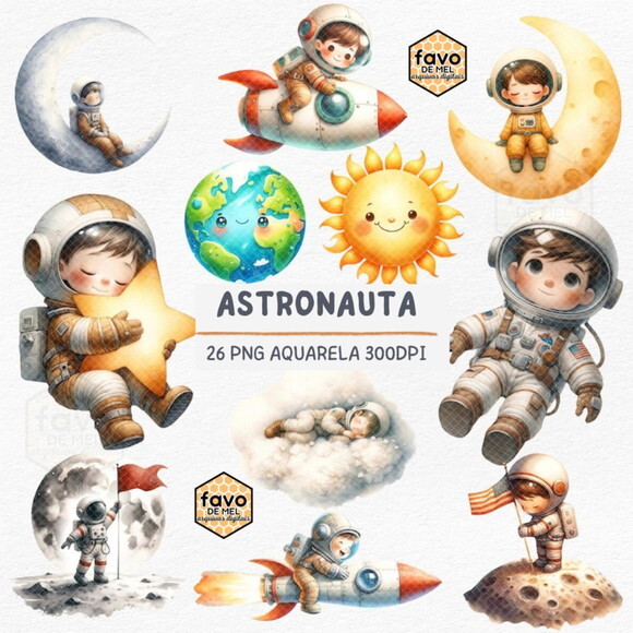 Kit Digital Astronauta Aquarela Premium - Space (dcbynuk)