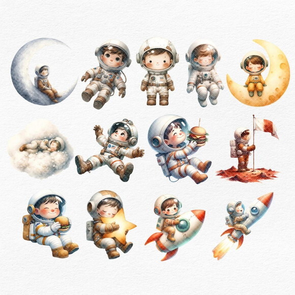 Kit Digital Astronauta Aquarela Premium - Space (dcbynuk)