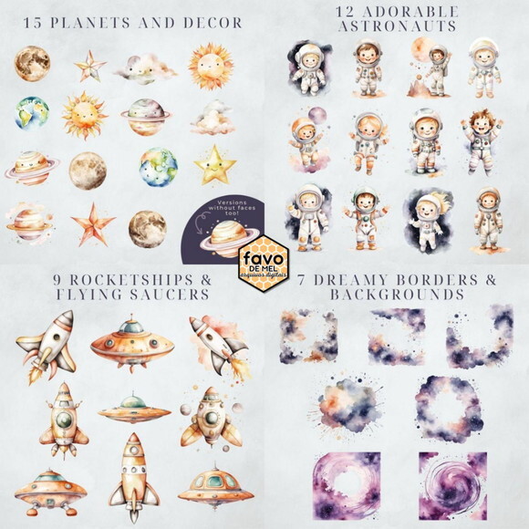 Kit Digital Astronauta Espaço Aquarela - Cute Space (msp)