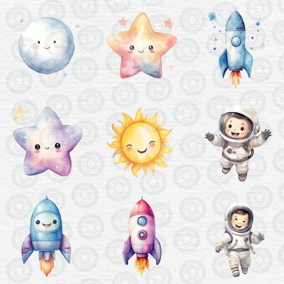 Kit Digital Astronauta Espaço Aquarela - Cute Space (cc)