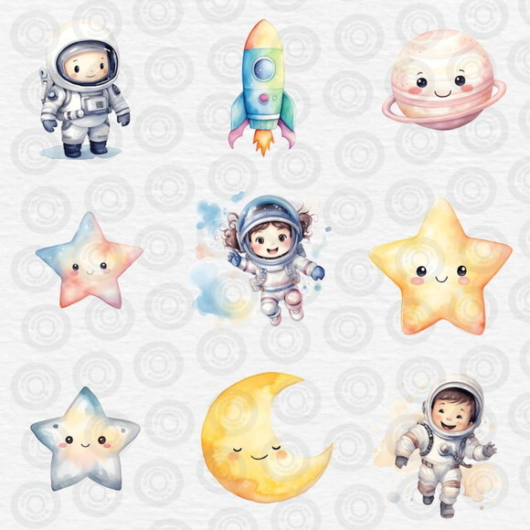 Kit Digital Astronauta Espaço Aquarela - Cute Space (cc)