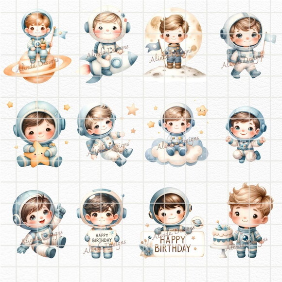 Kit Digital Astronauta Espaço Aquarela (ad) - Space Boy