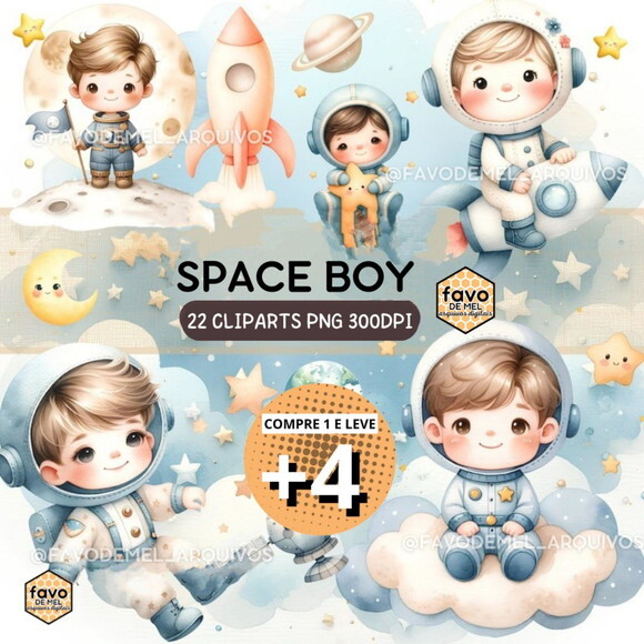 Kit Digital Astronauta Espaço Aquarela (ad) - Space Boy