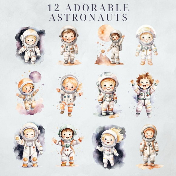 Kit Digital Astronauta Espaço Aquarela - Cute Space (msp)