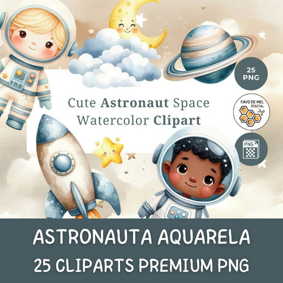 Kit Digital Astronauta Espaço Aquarela Png Cute #10