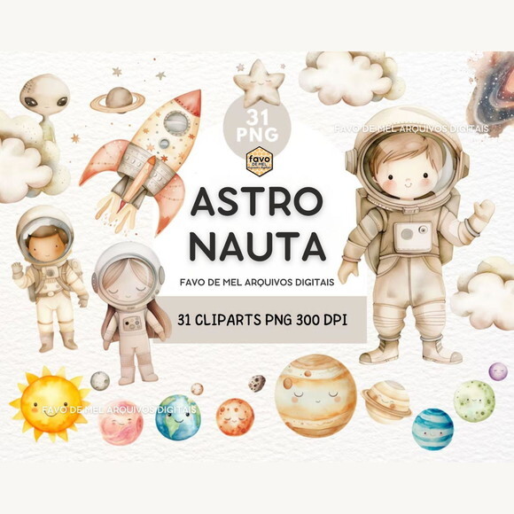 Kit Digital Astronauta Espaço Aquarela Premium #25