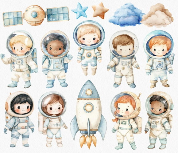 Kit Digital Astronauta Espaço Aquarela Premium #26