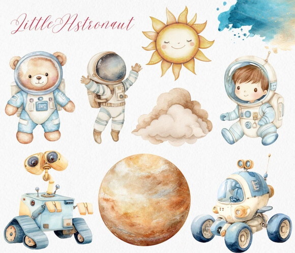 Kit Digital Astronauta Espaço Aquarela Premium #26