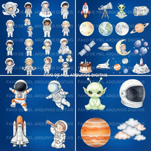 Kit Digital Astronauta Espaço Aquarela Premium #28