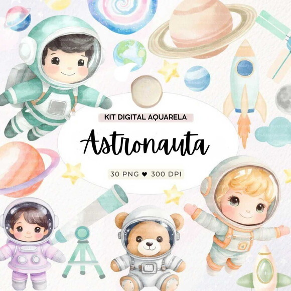 Kit Digital Astronauta Espaço Aquarela Premium #29