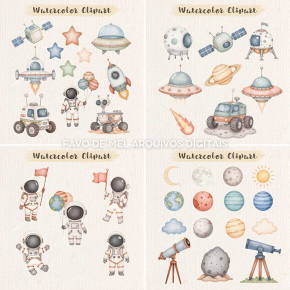 Kit Digital Astronauta Espaço Aquarela Premium #30