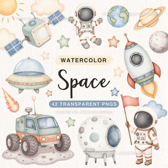 Kit Digital Astronauta Espaço Aquarela Premium #30