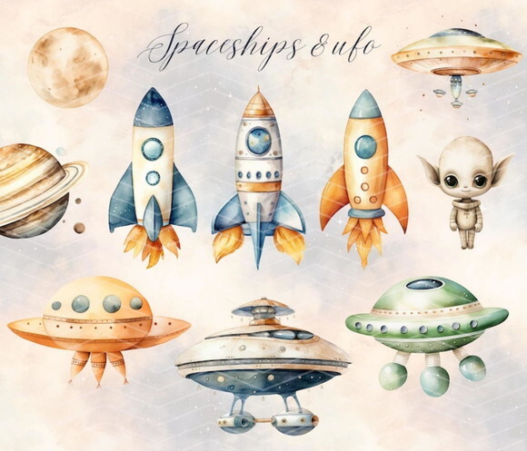 Kit Digital Astronautas Cute Aquarela Premium