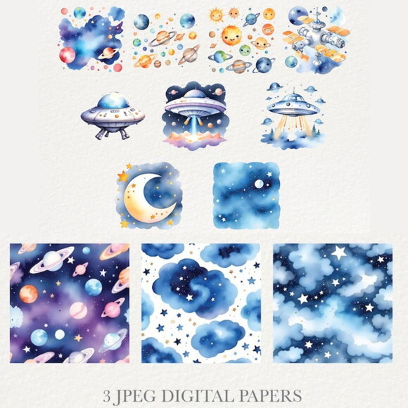 Kit Digital Astronautas no Espaço Aquarela Premium (dcsa)