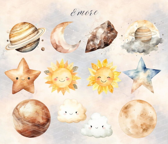 Kit Digital Astronautas Cute Aquarela Premium