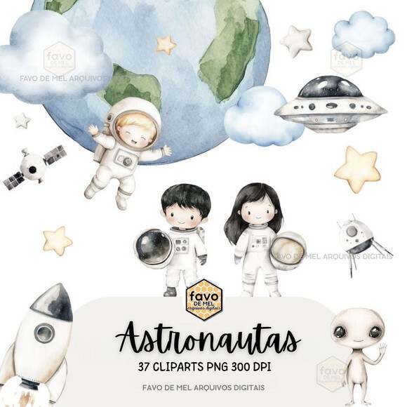 Kit Digital Astronautas no Espaço Aquarela Premium #24