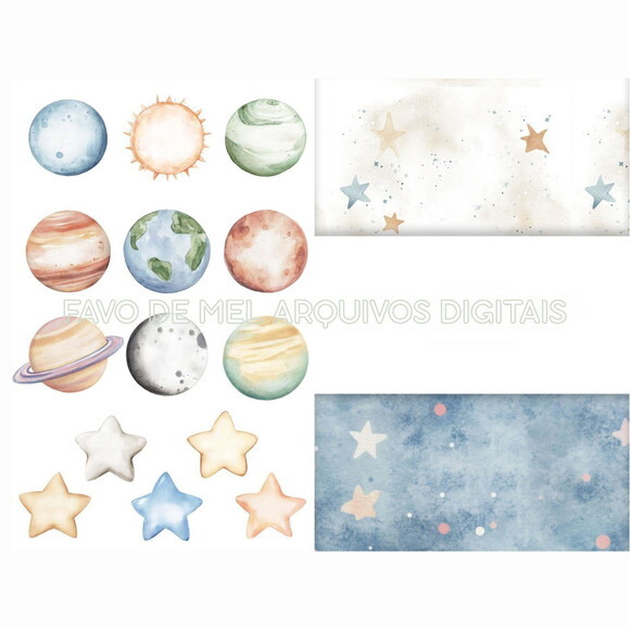 Kit Digital Astronautas no Espaço Aquarela Premium #24