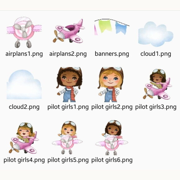 Kit Digital Aviador Menina - Pilots Girls Handmek